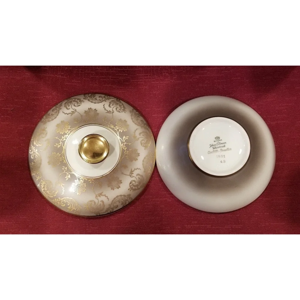 Rare Vintage Johann Feltmann Bavaria Covered Porcelain Bowl Candy Dish 6
